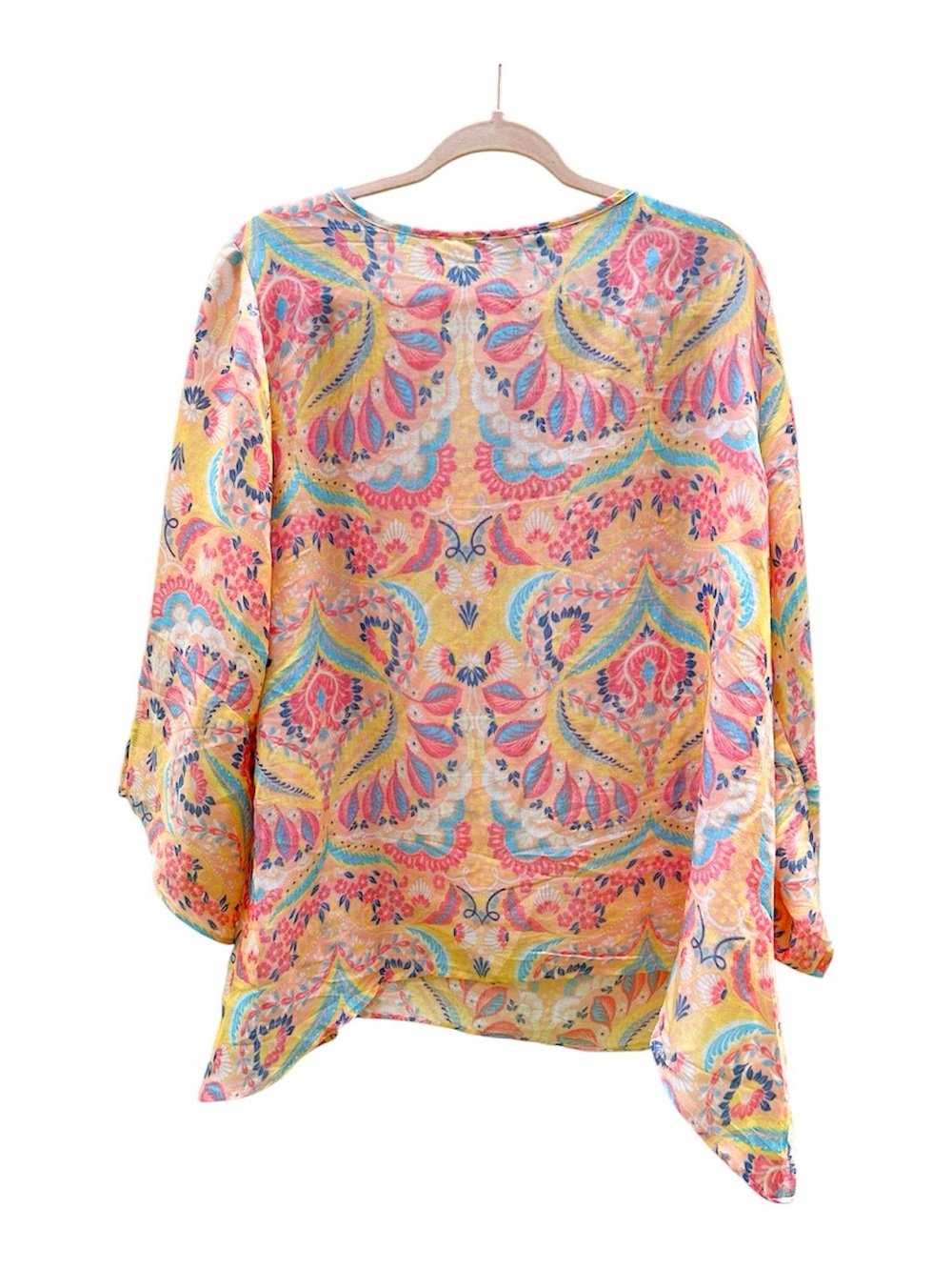 Zac & Rachel Yellow Paisley Tunic with Coral Lace Detail - Picture 2 of 5